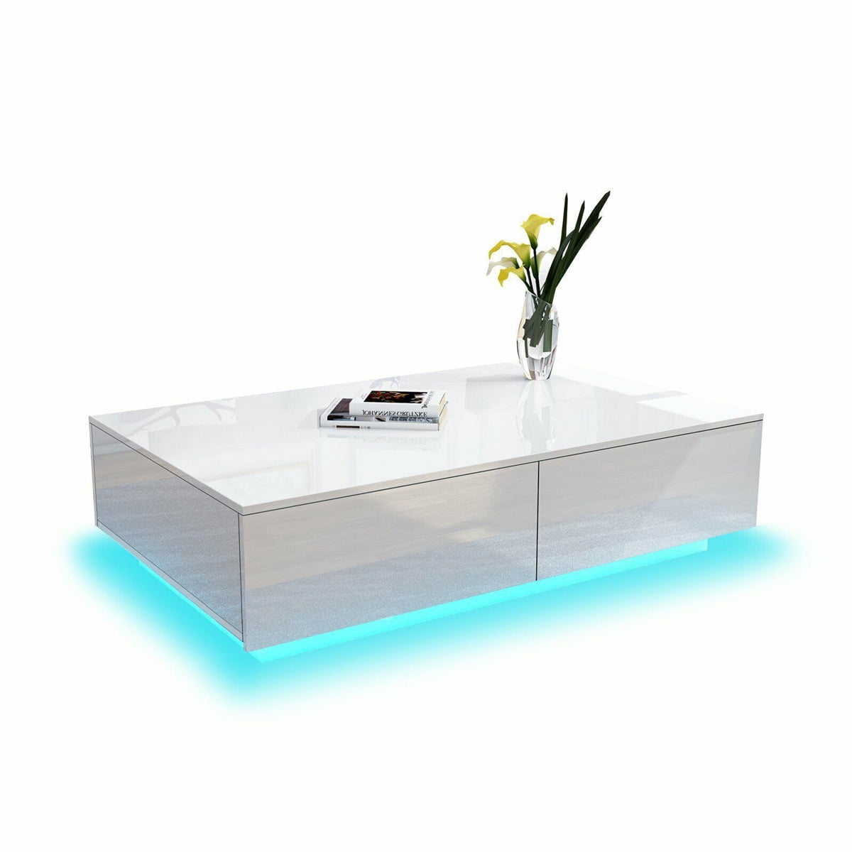 White Gloss LED Coffee Table with Drawers