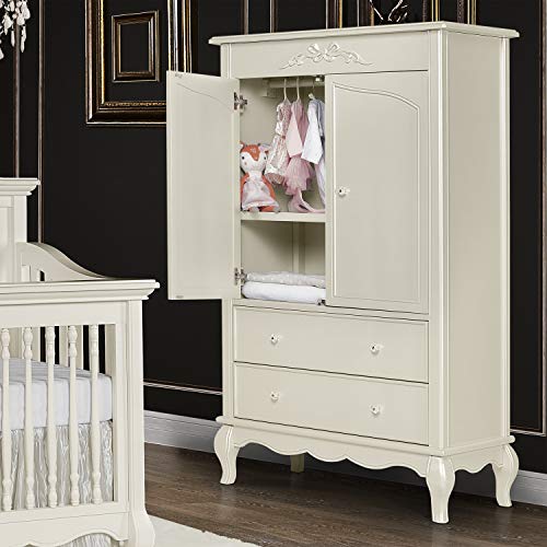 Evolur Aurora Armoire in Ivory Lace, Spacious Storage