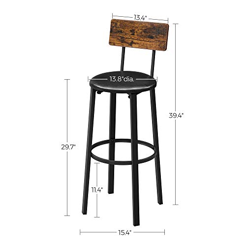 Rustic Brown Bar Stools Set with Backrest