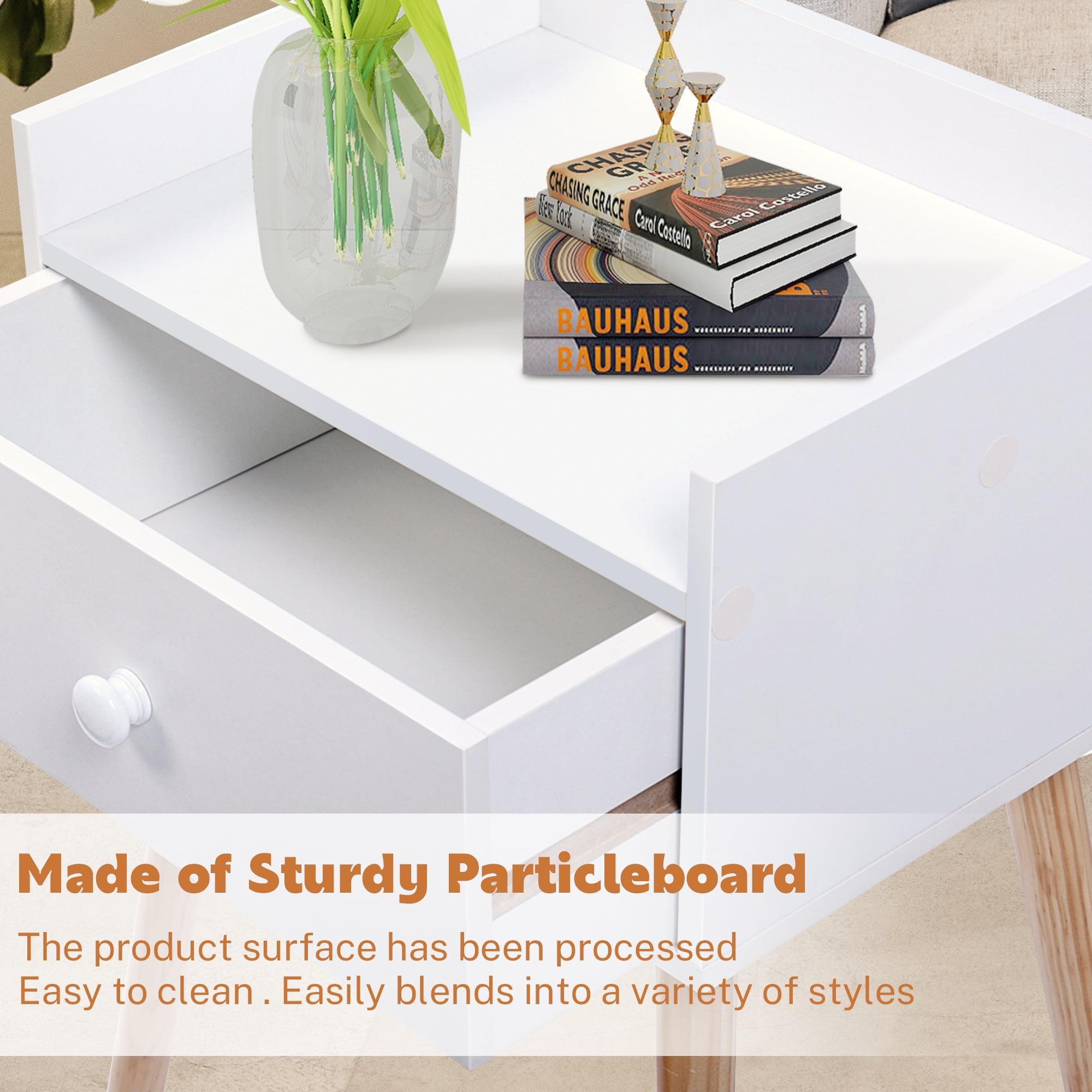 Modern White Bedside Table Set with Drawers