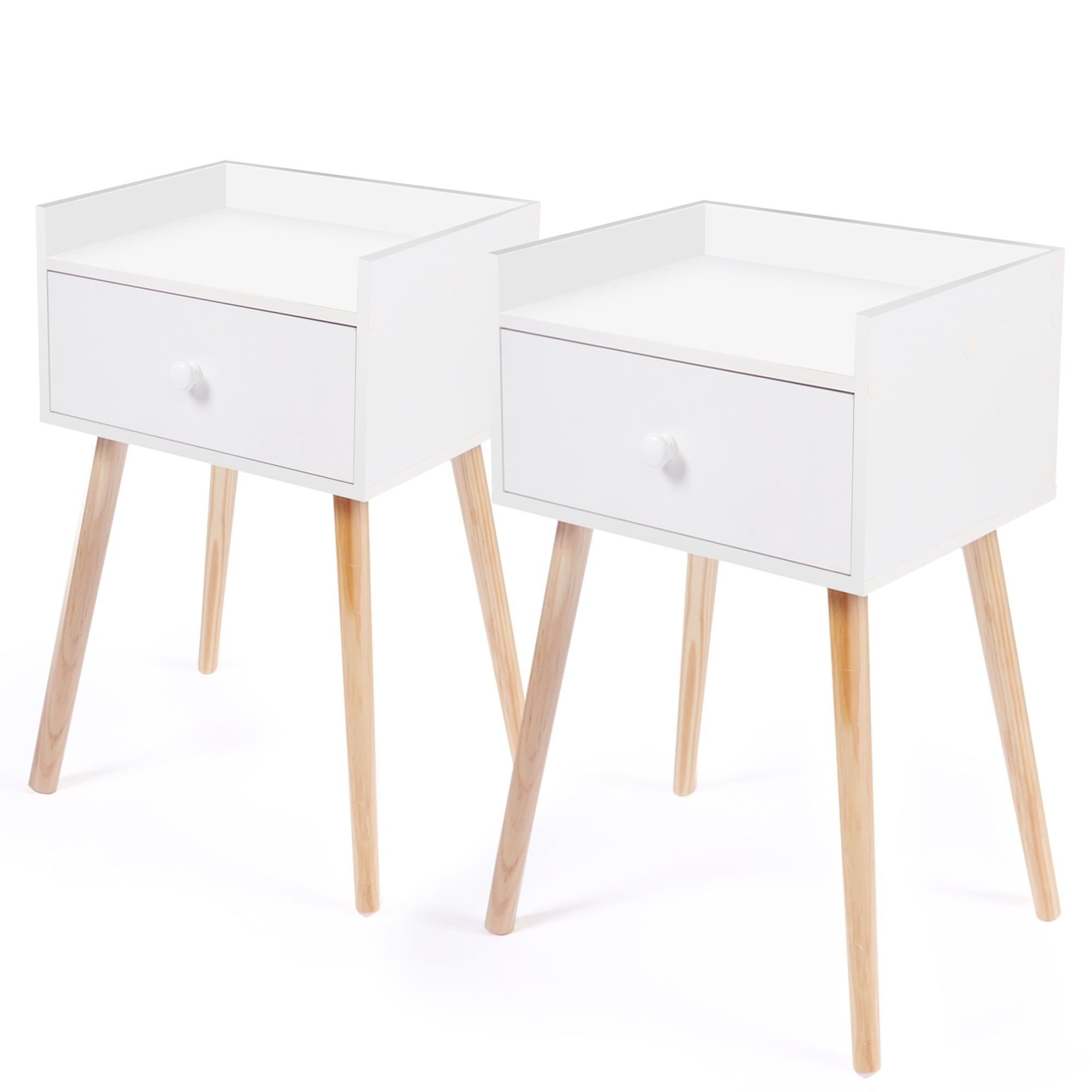 Modern White Bedside Table Set with Drawers