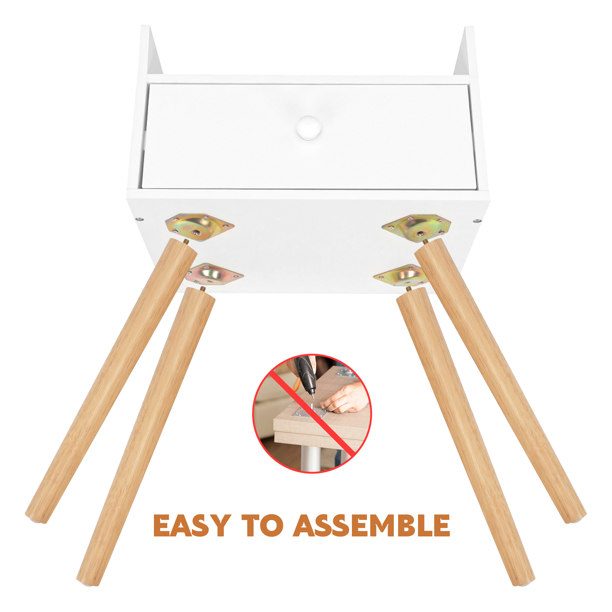 Modern White Bedside Table Set with Drawers