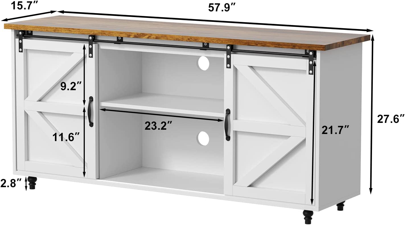 White Farmhouse Coffee Bar with Sliding Barn Door