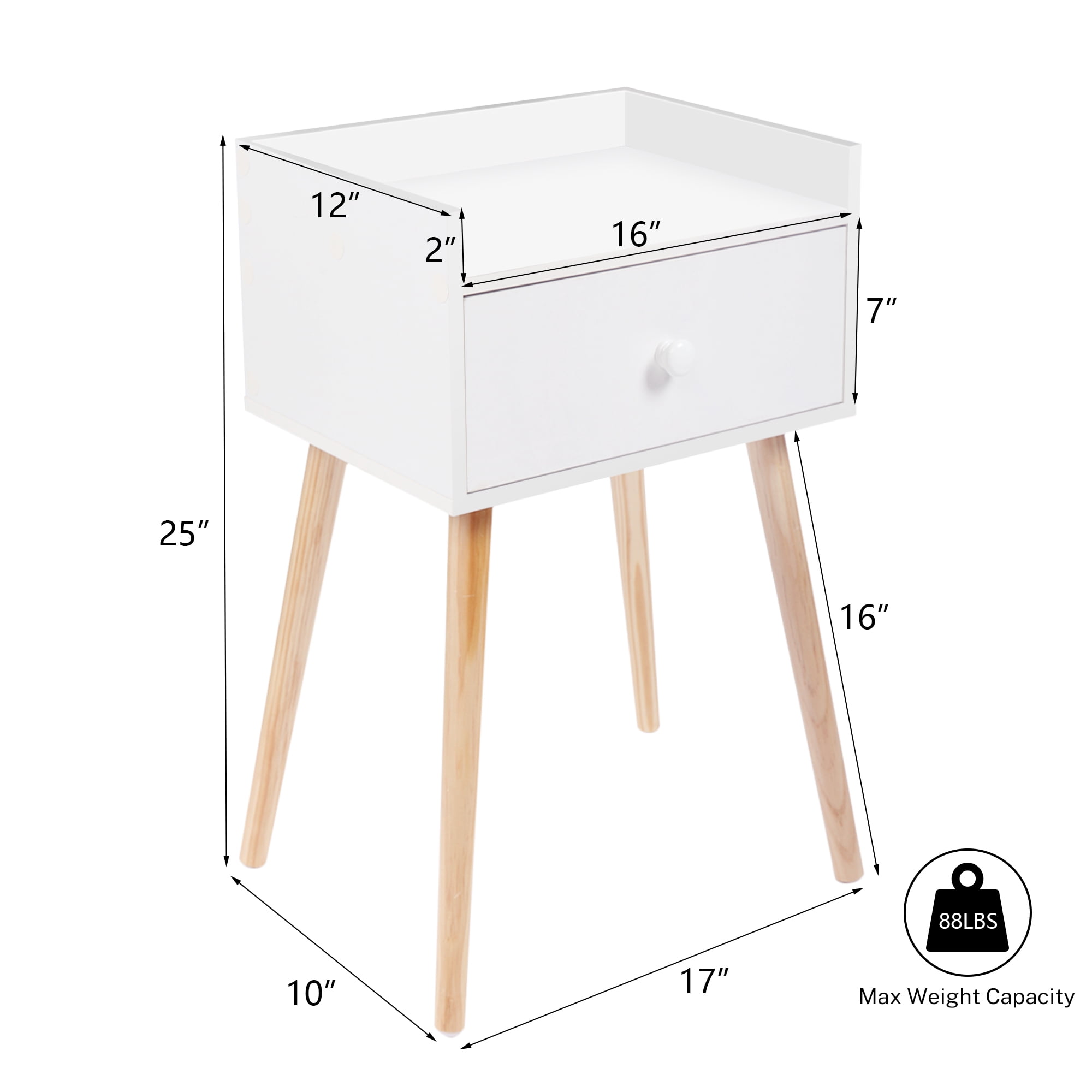 Modern White Bedside Table Set with Drawers