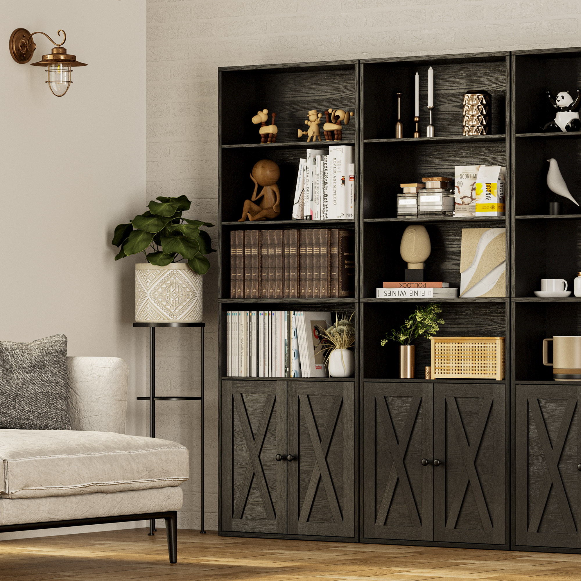 Industrial 6-Shelf Bookcase with Doors