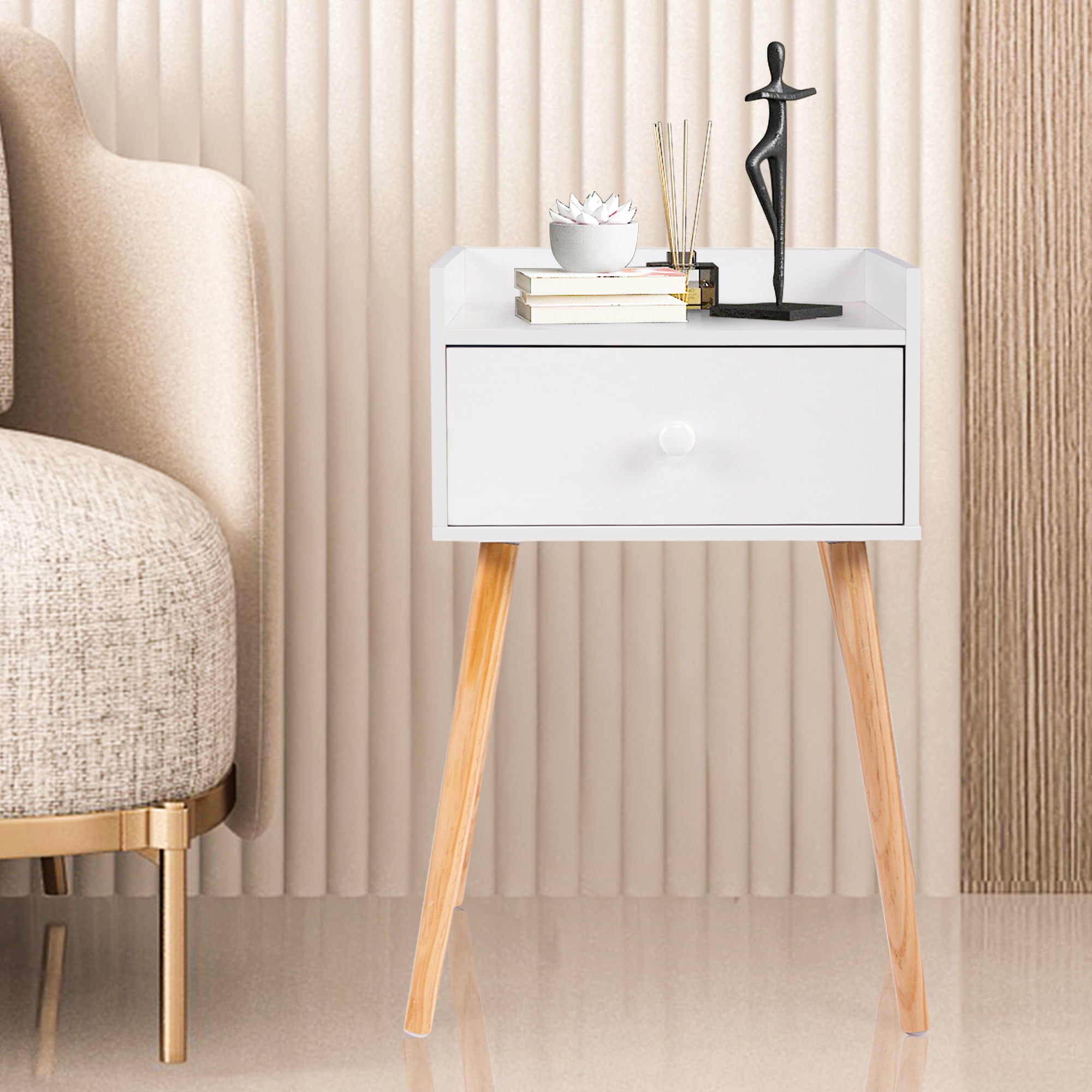 Modern White Bedside Table Set with Drawers
