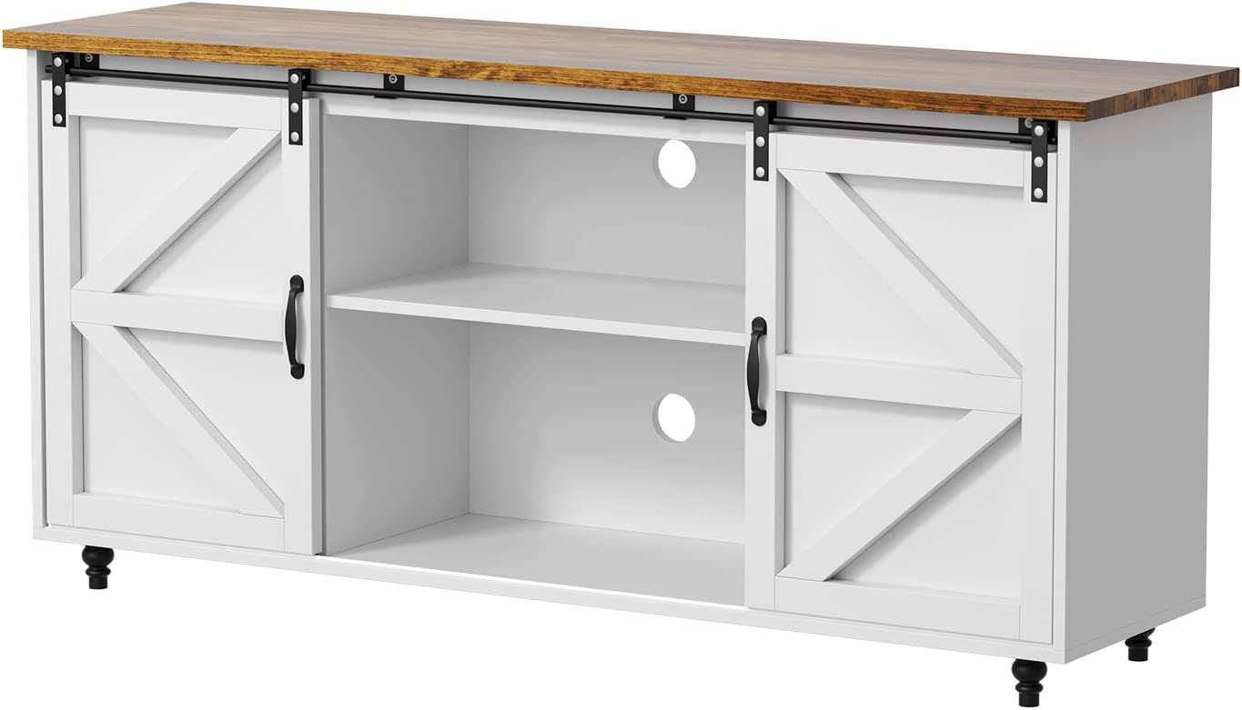 White Farmhouse Coffee Bar with Sliding Barn Door