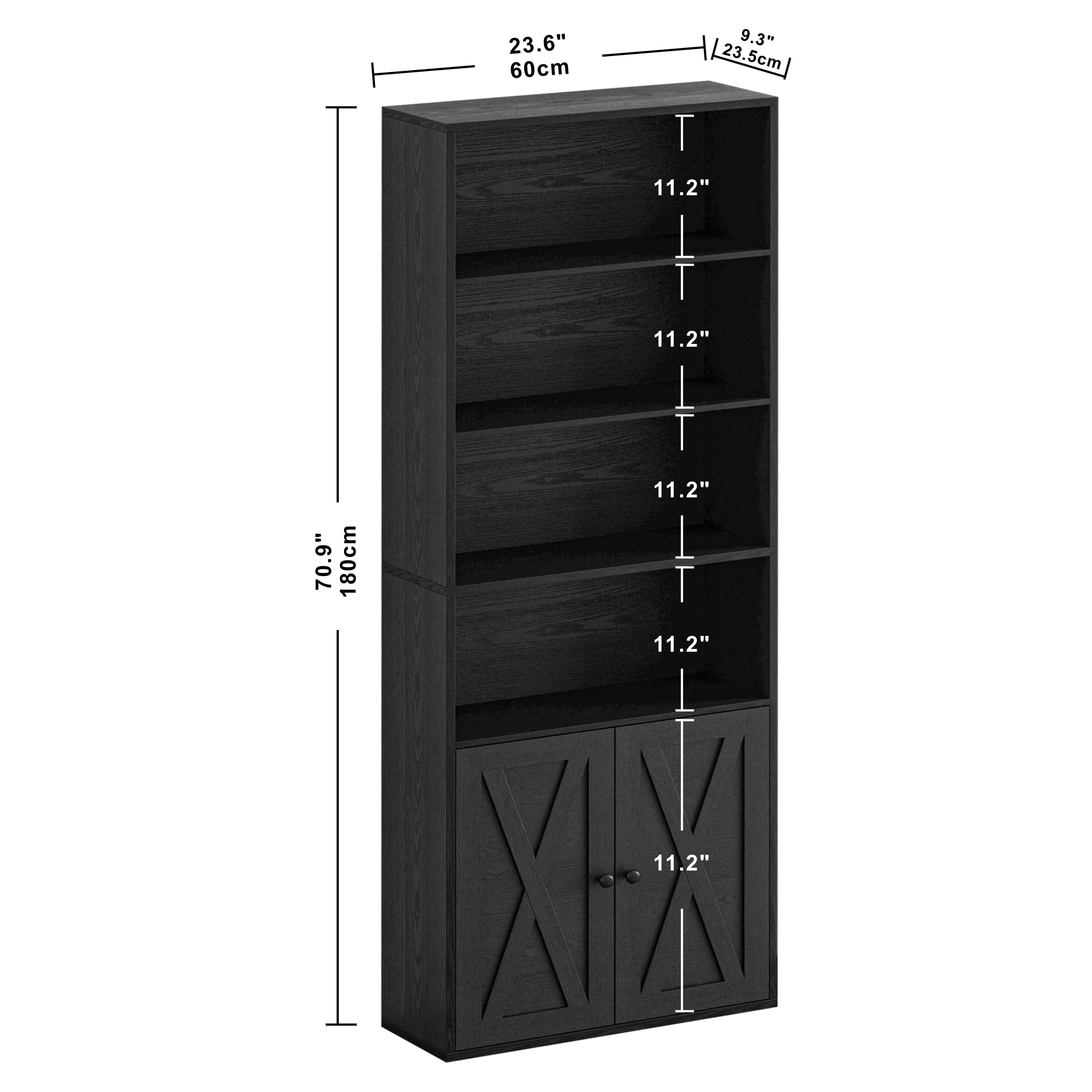 Industrial 6-Shelf Bookcase with Doors