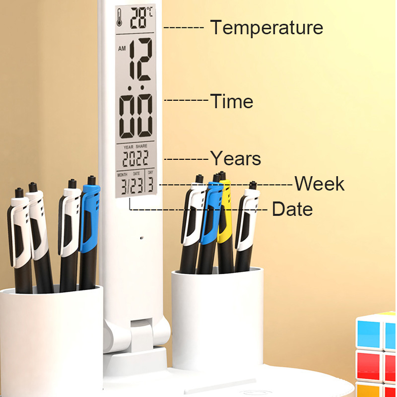 Dimmable LED Desk Lamp with Calendar & Temperature