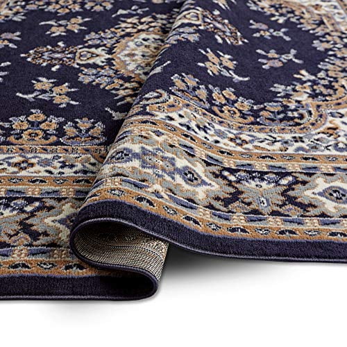 Traditional Medallion Area Rug in Navy Blue/Brown