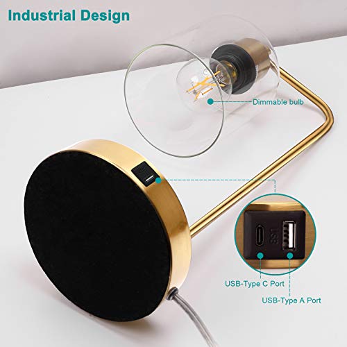 Vintage Gold Desk Lamp with USB Ports