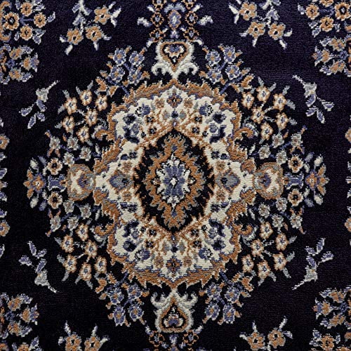 Traditional Medallion Area Rug in Navy Blue/Brown
