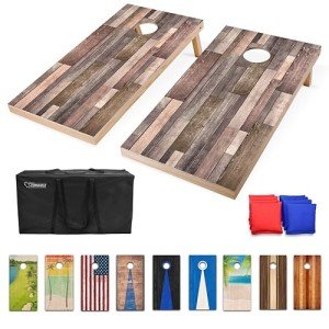 GoSports 4 x 2 ft Regulation Size Wood Cornhole Board Set - Scrapwood Design, Includes 2 Boards, 8 Bean Bags, Carrying Case and Game Rules