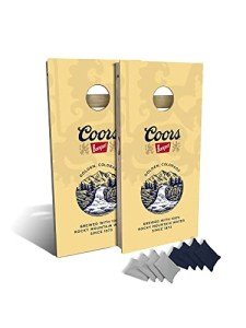 SLICK WOODY's CORNHOLE CO Coors Banquet Cornhole Set with 8 Cornhole Bags, Baltic Birch Plywood Tops for The Smoothest Flattest Playing Surface, Retractable Legs and Back Bounce Brace