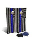 SLICK WOODY's CORNHOLE CO Police Thin Blue Line Cornhole Set with 8 Cornhole Bags, Baltic Birch Plywood Tops for The Smoothest Flattest Playing Surface, Retractable Legs and Back Bounce Brace