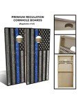 SLICK WOODY's CORNHOLE CO Police Thin Blue Line Cornhole Set with 8 Cornhole Bags, Baltic Birch Plywood Tops for The Smoothest Flattest Playing Surface, Retractable Legs and Back Bounce Brace