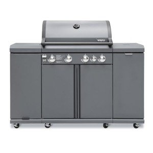 Brand-Man Gas Outdoor Kitchen Island Grill & Storage Cabinets, 52000BTU Stainless Steel Patio Garden Cooking Propane Gas BBQ Grill with Side Burner, Gray (4 Burner)