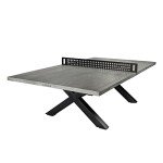 JOOLA Berkshire Outdoor Table Tennis Table - Multi Use Conference Table Dining Table - Concrete Gray Wood Look Includes Steel Outdoor Ping Pong Net Set & Frame - Hybrid Indoor Outdoor Ping Pong Table