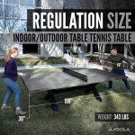 JOOLA Berkshire Outdoor Table Tennis Table - Multi Use Conference Table Dining Table - Concrete Gray Wood Look Includes Steel Outdoor Ping Pong Net Set & Frame - Hybrid Indoor Outdoor Ping Pong Table