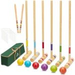 ApudArmis Six Player Croquet Set with Premiun Rubber Wooden Mallets 28In,Colored Ball,Wickets,Stakes - Lawn Backyard Game Set for Adults/Teenagers/Family (Large Carry Bag Including)