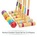 ApudArmis Six Player Croquet Set with Premiun Rubber Wooden Mallets 28In,Colored Ball,Wickets,Stakes - Lawn Backyard Game Set for Adults/Teenagers/Family (Large Carry Bag Including)