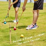 ApudArmis Six Player Croquet Set with Premiun Rubber Wooden Mallets 28In,Colored Ball,Wickets,Stakes - Lawn Backyard Game Set for Adults/Teenagers/Family (Large Carry Bag Including)