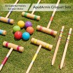 ApudArmis Six Player Croquet Set with Premiun Rubber Wooden Mallets 28In,Colored Ball,Wickets,Stakes - Lawn Backyard Game Set for Adults/Teenagers/Family (Large Carry Bag Including)