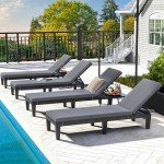DWVO Outdoor Chaise Lounge with Cushion, Patio Chaise Lounge Chair Set of 2 w/ 5-Level Backrest, Lounge Chair for Garden, Pool, Beach and Patio, Easy Assembly & Lightweight (Black)