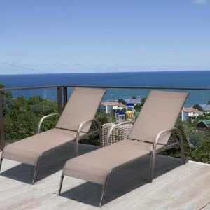 Giantex 2 Pack Patio Lounge Chair, Outdoor Chaise Lounge with 5 Adjustable Backrest, Sturdy Steel Frame, Sunbathing Recliner, Beach Chair, Tanning Chair for Outside, Yard, Balcony, Pool Chairs, Brown