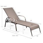 Giantex 2 Pack Patio Lounge Chair, Outdoor Chaise Lounge with 5 Adjustable Backrest, Sturdy Steel Frame, Sunbathing Recliner, Beach Chair, Tanning Chair for Outside, Yard, Balcony, Pool Chairs, Brown