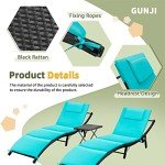 GUNJI Lounge Chairs for Outside 3 Pieces Patio Adjustable Chaise Lounge Outdoor Wicker Lounge Chairs Set of 2 with Table Folding Chaise Lounger for Poolside, Deck, Lawn (Blue)