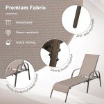 Giantex 2 Pack Patio Lounge Chair, Outdoor Chaise Lounge with 5 Adjustable Backrest, Sturdy Steel Frame, Sunbathing Recliner, Beach Chair, Tanning Chair for Outside, Yard, Balcony, Pool Chairs, Brown