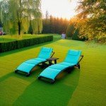 GUNJI Lounge Chairs for Outside 3 Pieces Patio Adjustable Chaise Lounge Outdoor Wicker Lounge Chairs Set of 2 with Table Folding Chaise Lounger for Poolside, Deck, Lawn (Blue)