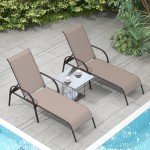 Giantex 2 Pack Patio Lounge Chair, Outdoor Chaise Lounge with 5 Adjustable Backrest, Sturdy Steel Frame, Sunbathing Recliner, Beach Chair, Tanning Chair for Outside, Yard, Balcony, Pool Chairs, Brown