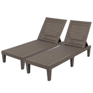 VINGLI Outdoor Chaise Lounge Chair Set of 2, Waterproof Outdoor Lounge Chair with 5-Level Adjustable Backrest, Patio Chaise Lounges for Garden, Pool, Beach Patio Deck Sunbathing (Light Taupe, 2 PCS)