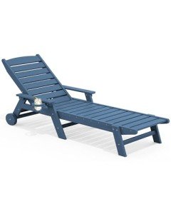SERWALL Patio Chaise Lounge Chair, 78'' Long HDPE Outdoor Lounge Chair 5 Positions Adjustable Outdoor Lounger, Poly Lounge Chair with Rolling Wheels & Cup Holder for Pool, Navy Blue