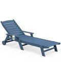 SERWALL Patio Chaise Lounge Chair, 78'' Long HDPE Outdoor Lounge Chair 5 Positions Adjustable Outdoor Lounger, Poly Lounge Chair with Rolling Wheels & Cup Holder for Pool, Navy Blue