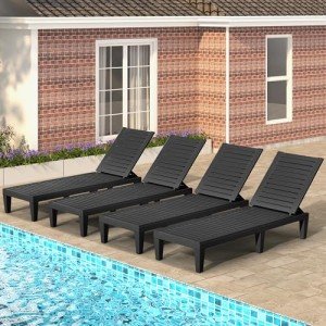 YITAHOME Patio Lounge Chair Set of 4, Outdoor Chaise Lounge with 5-Position Backrest, 265lbs Weight Capacity for Backyard, Poolside, Waterproof & Easy Assembly (Black)