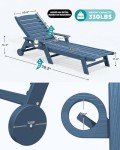 SERWALL Patio Chaise Lounge Chair, 78'' Long HDPE Outdoor Lounge Chair 5 Positions Adjustable Outdoor Lounger, Poly Lounge Chair with Rolling Wheels & Cup Holder for Pool, Navy Blue