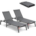 VEVOR 2 Pcs Chaise Lounge Chairs Outdoor, Aluminum Patio Lounge Chairs with Adjustable 5-Position, Folding Pool Lounge Chairs Recliner and Full Flat Tanning Chairs for Patio, Beach, Pool, Grey, 2 pcs