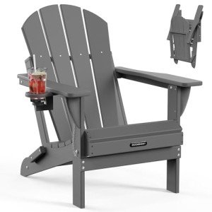 MUCHENGHY Folding Adirondack Chairs HDPE Weather Resistant, Patio Firepit Chairs, Sturdy Outside Chairs, Lawn Chairs, 15min Assembly 380lb Grey
