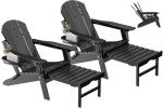 NAVINE Adjustable Adirondack Chair with Retractable Ottoman Set of 2, HDPE Folding Adirondack Chair with Cup Holder, All Weather Fire Pit Chair for Outdoor.