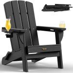 SUUNYN Folding Adirondack Chair, HDPE All-Weather Fire Pit Chairs, Plastic Adirondack Chairs with 2 Cup Holder, Outdoor Lawn Chair for Patio Garden (Black)