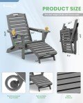 SUUNYN Folding Adirondack Chair with Retractable Ottoman Weather Resistant Fire Pit Chair Patio Chair with 2 Cup Holder Lawn Outdoor Lounge Chairs (Grey)