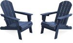 LOUNZY Folding Adirondack Chair Set of 2, HDPE All-Weather Folding Adirondack Chair with Cup Holders, Outdoor Patio Adirondack Chair for Deck Lawn Fire Pit, Navy