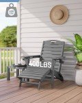 SUUNYN Folding Adirondack Chair with Retractable Ottoman Weather Resistant Fire Pit Chair Patio Chair with 2 Cup Holder Lawn Outdoor Lounge Chairs (Grey)