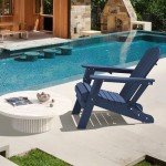 LOUNZY Folding Adirondack Chair Set of 2, HDPE All-Weather Folding Adirondack Chair with Cup Holders, Outdoor Patio Adirondack Chair for Deck Lawn Fire Pit, Navy