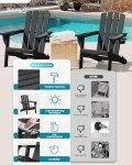 SUUNYN Folding Adirondack Chair, HDPE All-Weather Fire Pit Chairs, Plastic Adirondack Chairs with 2 Cup Holder, Outdoor Lawn Chair for Patio Garden (Black)