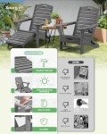 SUUNYN Folding Adirondack Chair with Retractable Ottoman Weather Resistant Fire Pit Chair Patio Chair with 2 Cup Holder Lawn Outdoor Lounge Chairs (Grey)