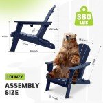 LOUNZY Folding Adirondack Chair Set of 2, HDPE All-Weather Folding Adirondack Chair with Cup Holders, Outdoor Patio Adirondack Chair for Deck Lawn Fire Pit, Navy